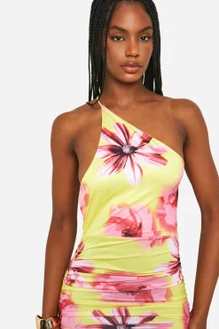 Robe Maxi Florale Asymétrique Slinky pour Grandes Silhouettes