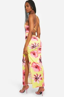 Robe Maxi Florale Asymétrique Slinky pour Grandes Silhouettes