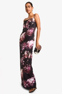 Robe Maxi Florale à Bordure en Dentelle