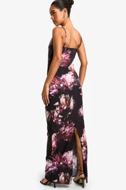 Robe Maxi Florale à Bordure en Dentelle