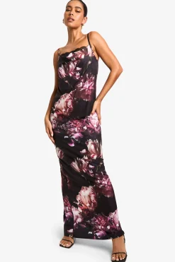 Robe Maxi Florale à Bordure en Dentelle