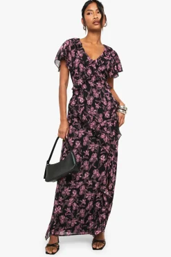 Robe Maxi Florale à Encolure en V et Fente