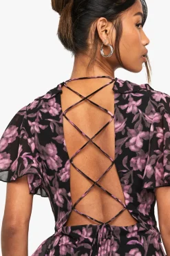Robe Maxi Florale à Encolure en V et Fente