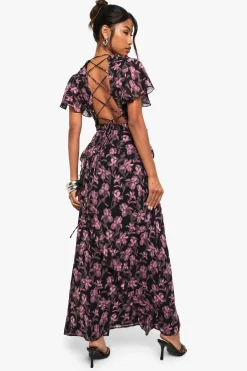 Robe Maxi Florale à Encolure en V et Fente