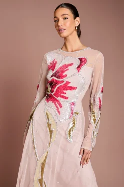 Robe Maxi Florale Ornée À La Main Premium