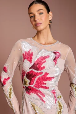 Robe Maxi Florale Ornée À La Main Premium