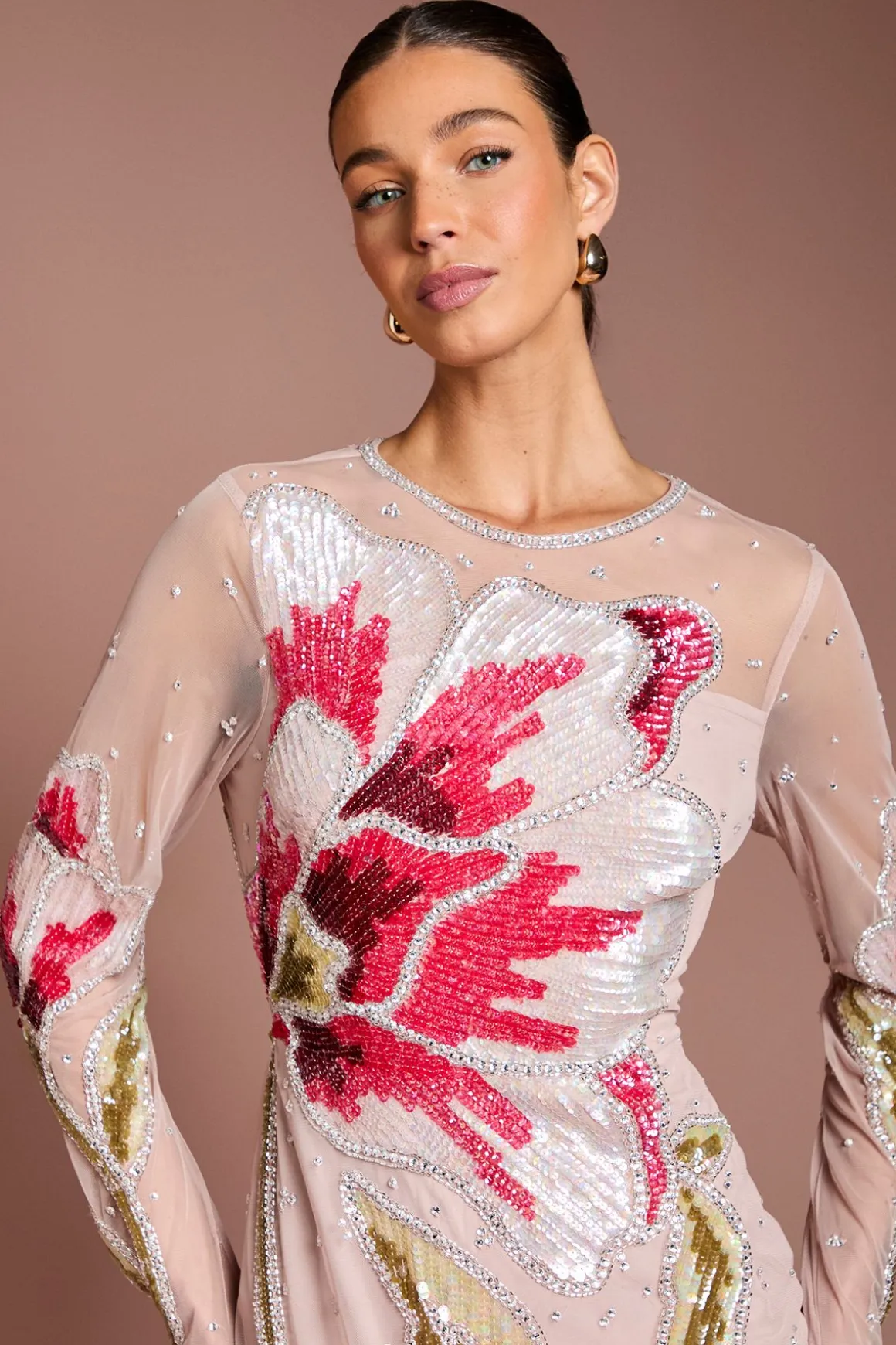 Robe Maxi Florale Ornée À La Main Premium