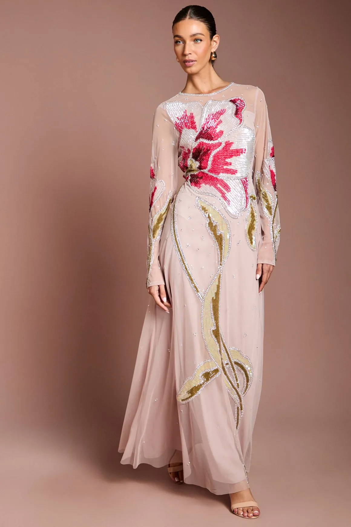 Robe Maxi Florale Ornée À La Main Premium