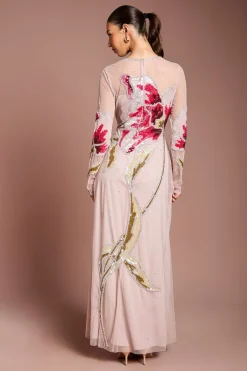 Robe Maxi Florale Ornée À La Main Premium