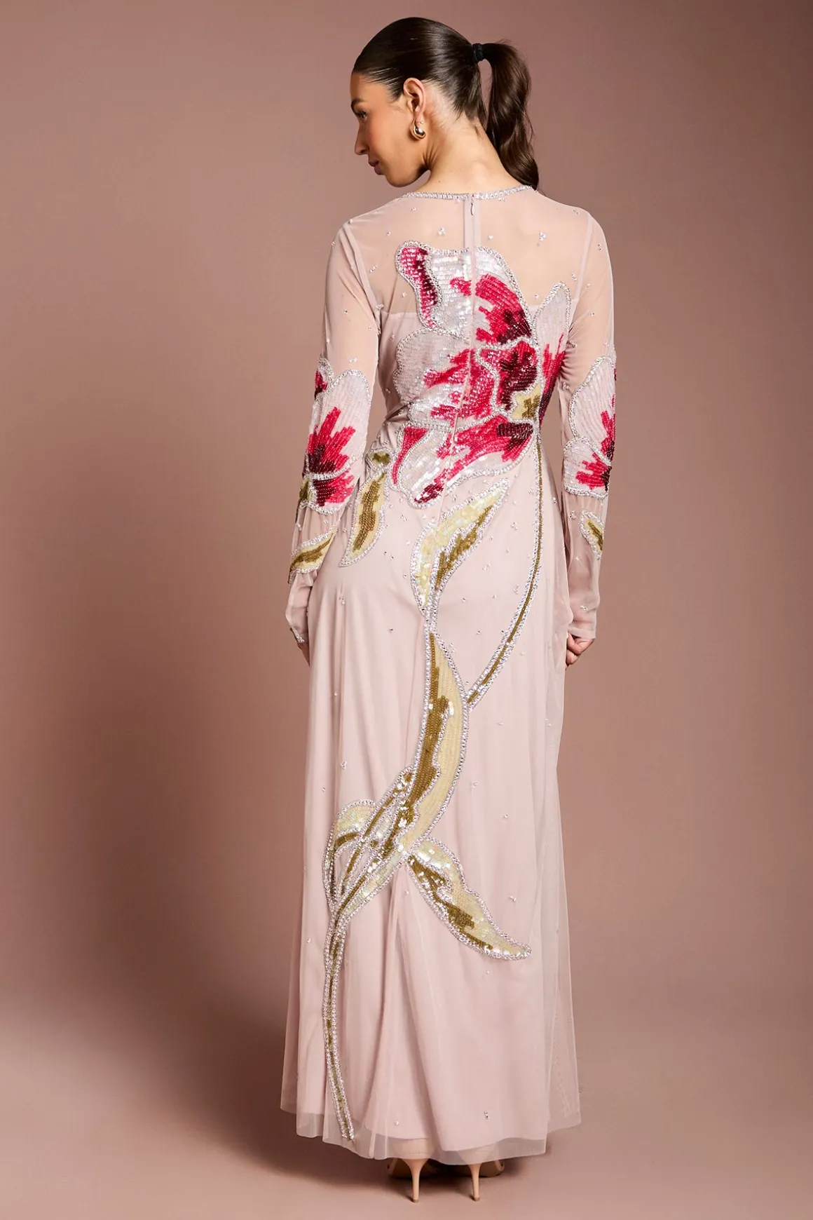 Robe Maxi Florale Ornée À La Main Premium
