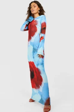 Robe maxi florale transparente à dos échancré