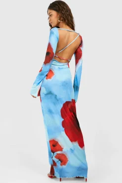 Robe maxi florale transparente à dos échancré