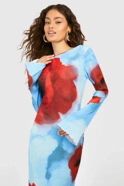 Robe maxi florale transparente à dos échancré