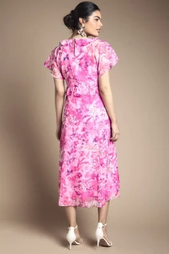 Robe Maxi Florale à Volants avec Nœud Devant