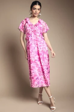 Robe Maxi Florale à Volants avec Nœud Devant