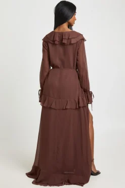 Robe Maxi Fluide en Mousseline avec Détails à Volants