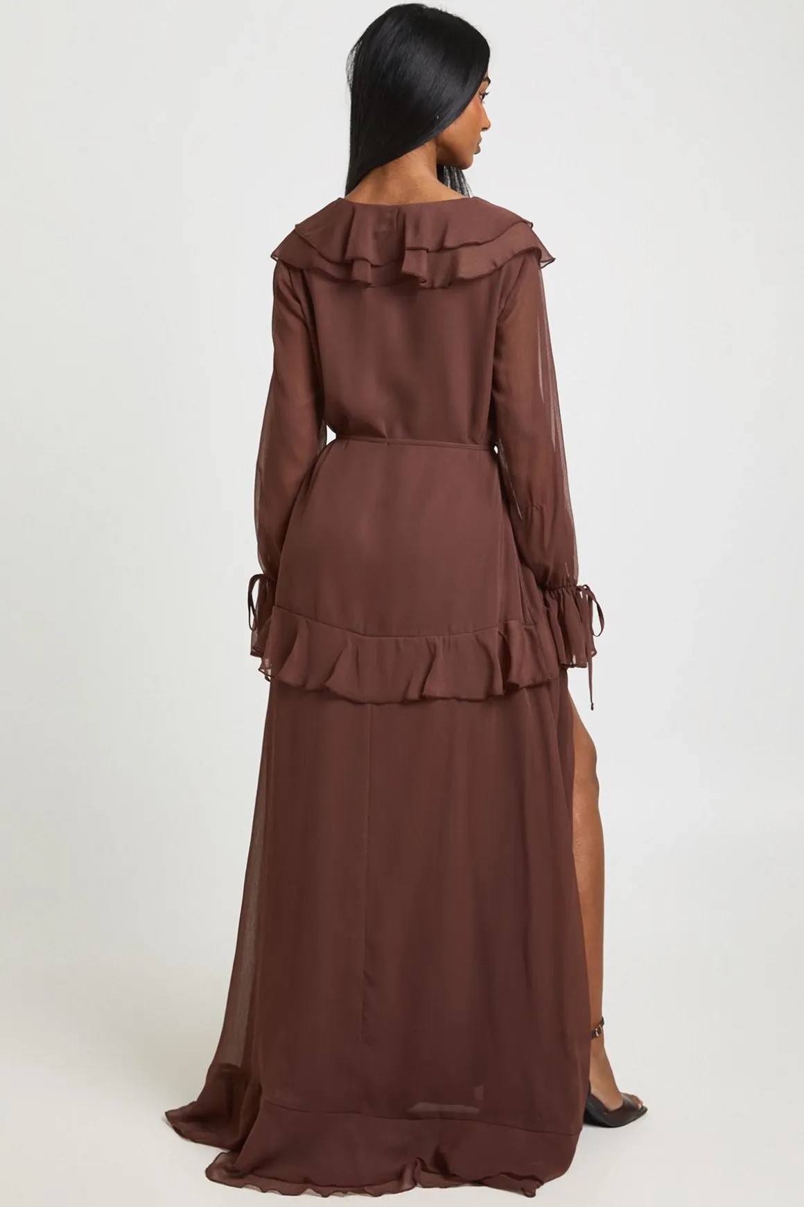 Robe Maxi Fluide en Mousseline avec Détails à Volants