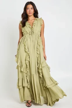 Robe Maxi Fluide En Mousseline À Détails De Volants
