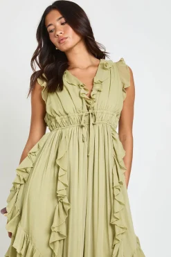 Robe Maxi Fluide En Mousseline À Détails De Volants