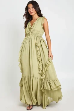 Robe Maxi Fluide En Mousseline À Détails De Volants