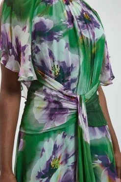 Robe Maxi Fluide À Imprimé Floral Petite Avec Manches Cape À Volants En Georgette De Viscose