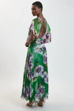 Robe Maxi Fluide À Imprimé Floral Petite Avec Manches Cape À Volants En Georgette De Viscose