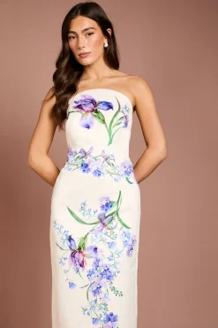 Robe Maxi Fourreau Bandeau À Imprimé Floral Positionné