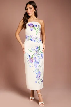Robe Maxi Fourreau Bandeau À Imprimé Floral Positionné