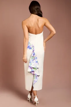 Robe Maxi Fourreau Bandeau À Imprimé Floral Positionné