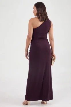 boohoo Robe Maxi Froncée Asymétrique En Double Slinky De Maternité<Femme Robes|Robes Longues