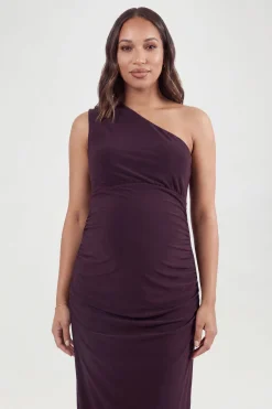 boohoo Robe Maxi Froncée Asymétrique En Double Slinky De Maternité<Femme Robes|Robes Longues