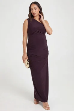 boohoo Robe Maxi Froncée Asymétrique En Double Slinky De Maternité<Femme Robes|Robes Longues