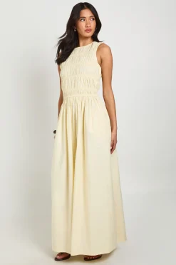 boohoo Robe Maxi Froncée En Popeline De Coton<Femme Robes Patineuses|Robes