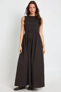 boohoo Robe Maxi Froncée En Popeline De Coton<Femme Robes Patineuses|Robes