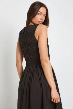 boohoo Robe Maxi Froncée En Popeline De Coton<Femme Robes Patineuses|Robes