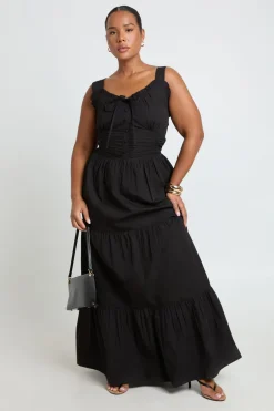 boohoo Robe Maxi Froncée En Popeline Grande Taille<Femme Toutes Les Robes|Robes Longues
