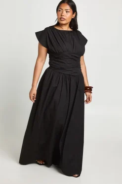 Robe Maxi Froncée Grande Taille Avec Détail Cintré