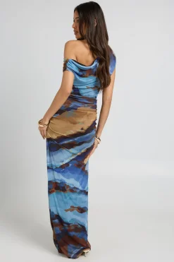 Robe Maxi Froncée À Imprimé Abstrait Tonal