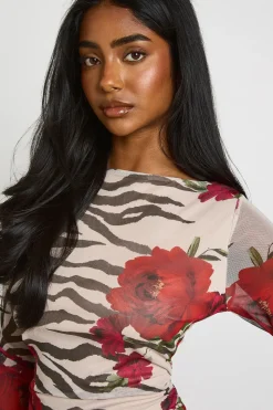 Robe Maxi Froncée À Imprimé Animalier Mixte