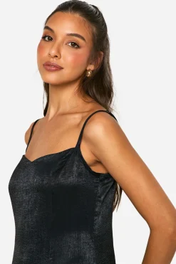 Robe Maxi à Godets en Satin Contrasté