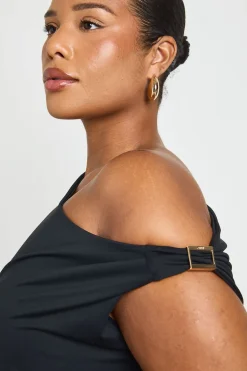 Robe Maxi Grande Taille Asymétrique À Détail Drapé Double Couche