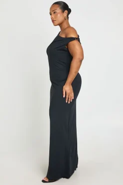 Robe Maxi Grande Taille Asymétrique À Détail Drapé Double Couche