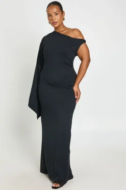 Robe Maxi Grande Taille Asymétrique À Détail Drapé Double Couche