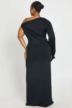 Robe Maxi Grande Taille Asymétrique À Détail Drapé Double Couche