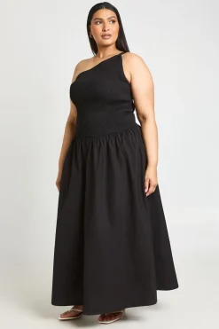 Robe Maxi Grande Taille Asymétrique Froncée À Une Épaule
