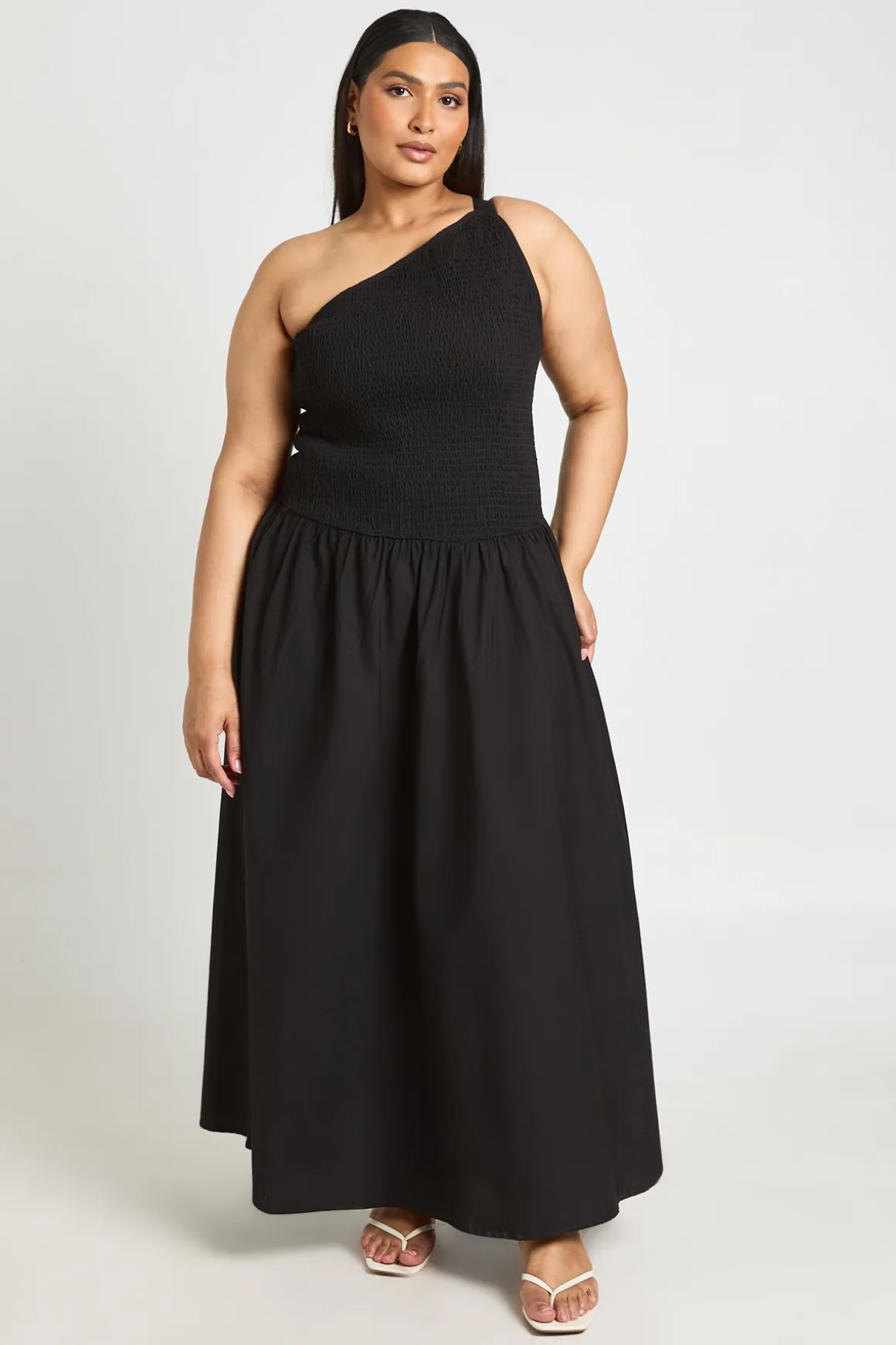 Robe Maxi Grande Taille Asymétrique Froncée À Une Épaule