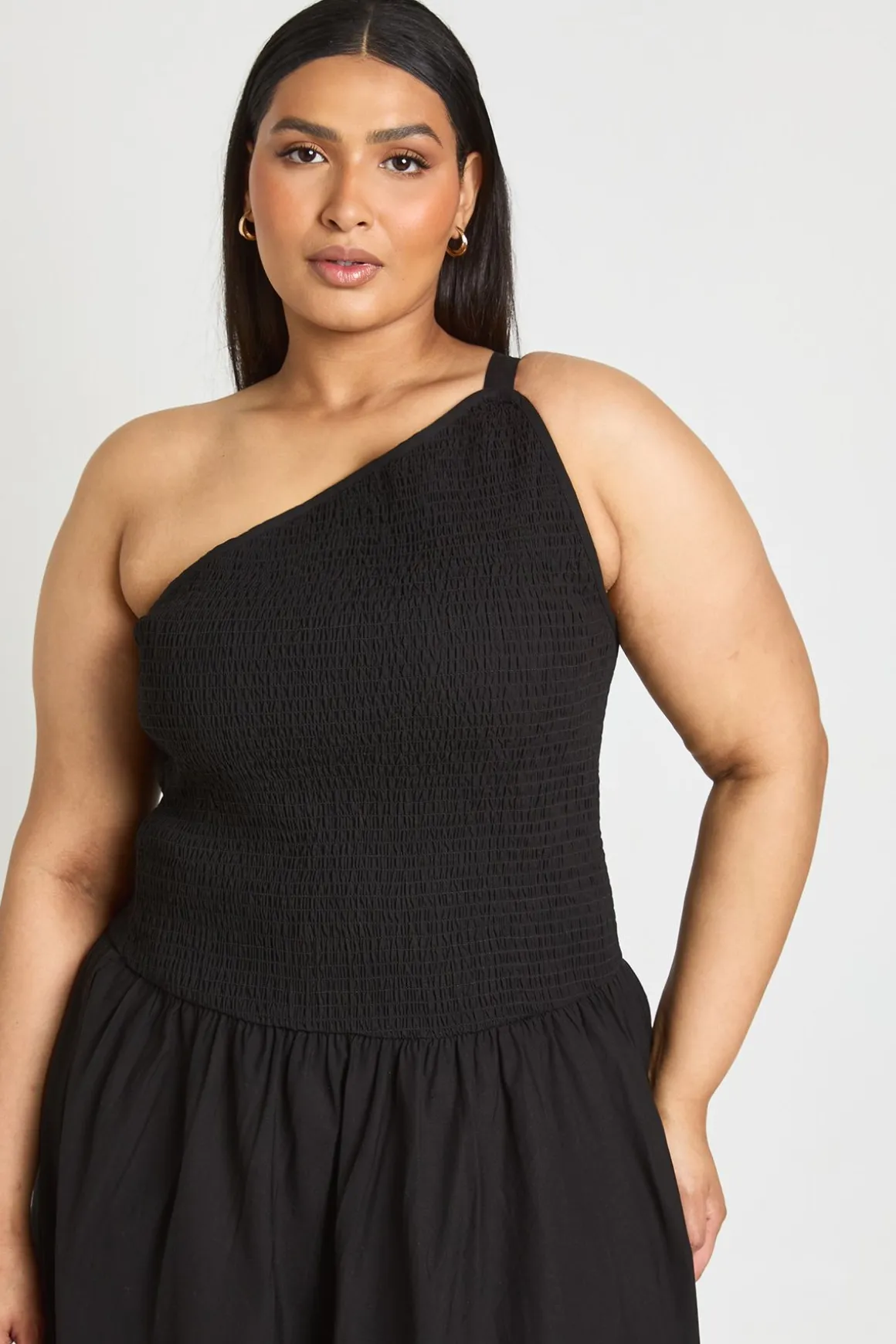Robe Maxi Grande Taille Asymétrique Froncée À Une Épaule