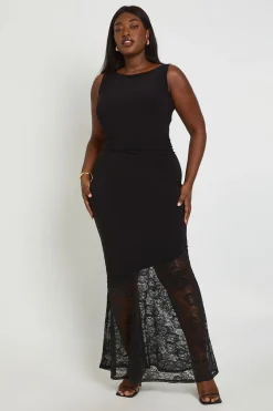Robe Maxi Grande Taille Asymétrique À Ourlet En Dentelle