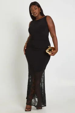 Robe Maxi Grande Taille Asymétrique À Ourlet En Dentelle
