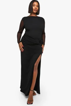 boohoo Robe Maxi Grande Taille Avec Détail Torsadé En Mesh<Femme Robes Moulantes|Robes À Manches Longues